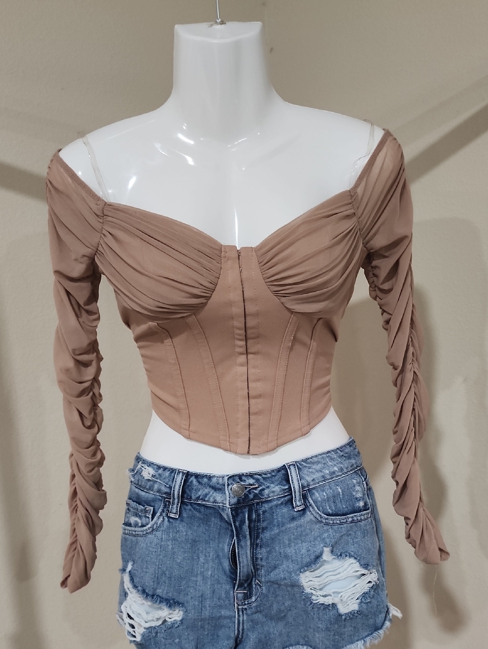 Windsor Ruched Blouse in Tan